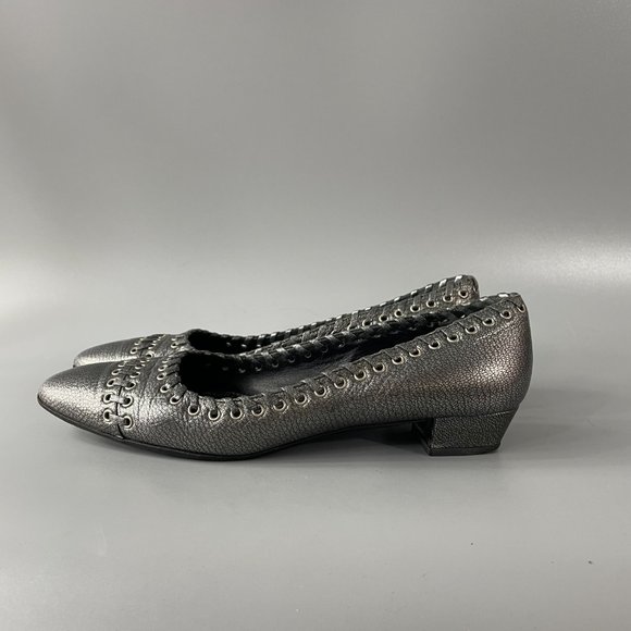 Authentic PRADA Pewter Metallic Leather Block Heels, 36 1/2 - Picture 5 of 11